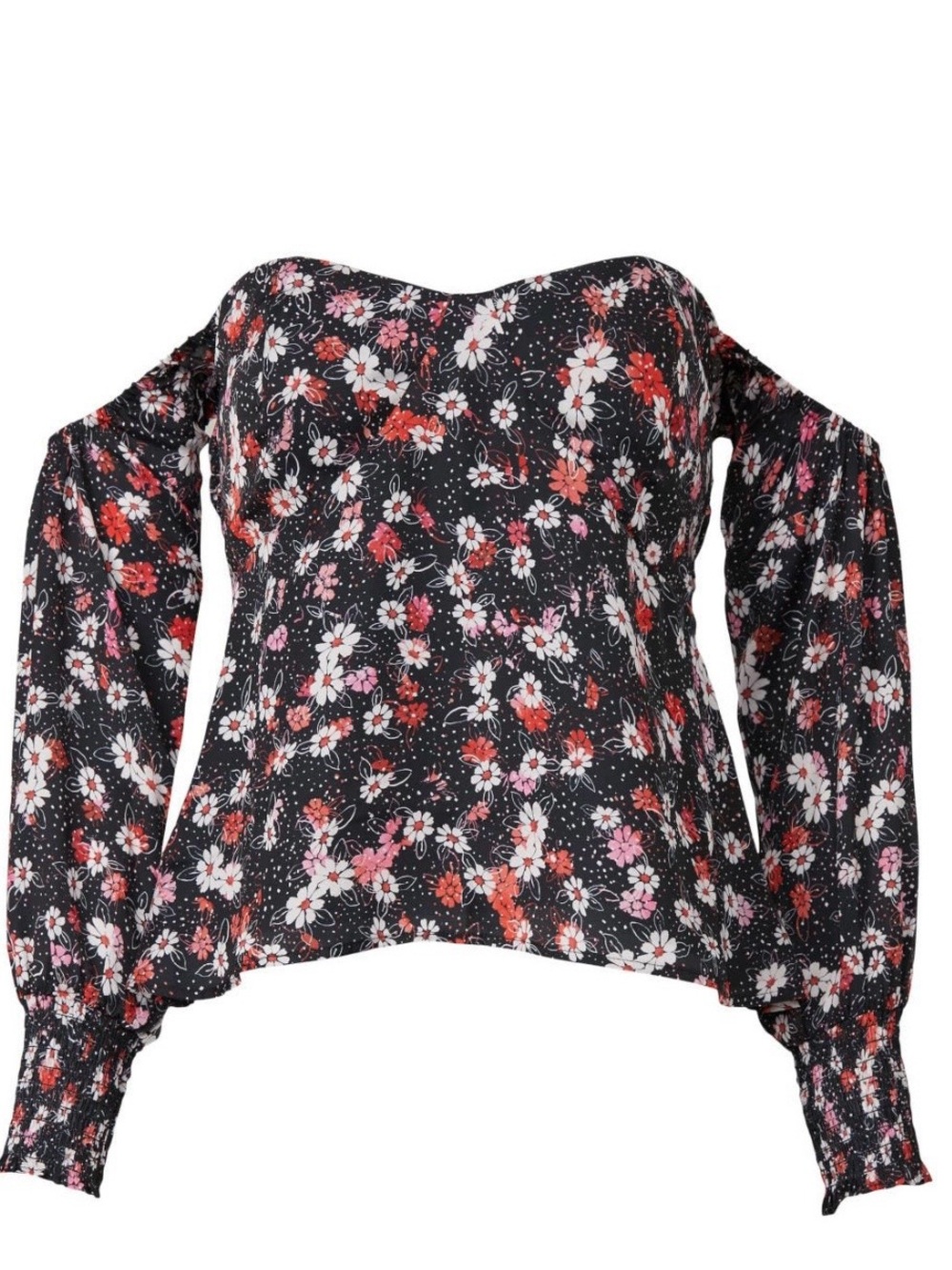 Louna Floral Off-Shoulder Blouse in Black with Red & Pink Flowers